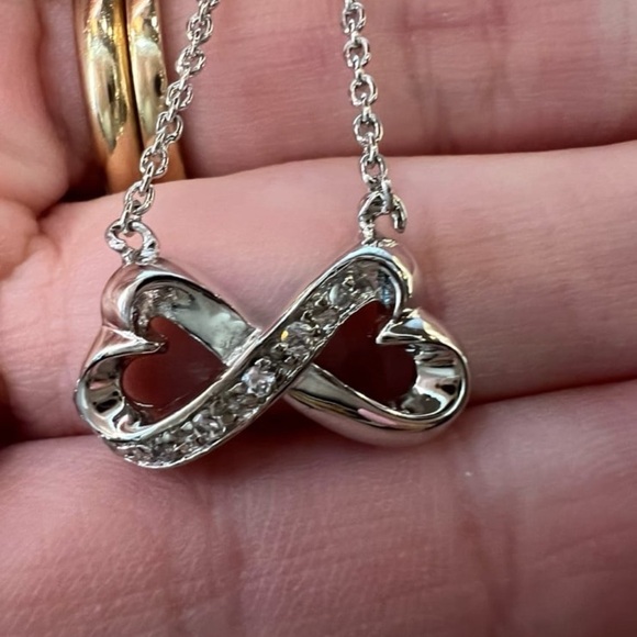Silver Hearts Infinity Symbol Pendant Necklace with simulated Diamond accents - Picture 2 of 13